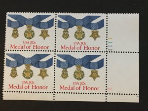 Scott # 2045 20-cent Medal of Honor, MNH Plate Block of 4