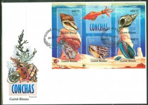 GUINEA BISSAU 2013 SEA SHELLS   SHEET FIRST DAY COVER