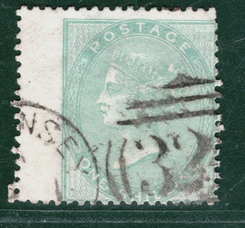 GB QV SG.73 1s Pale Green (1856) Used GUERNSEY Channel Islands Cat £350 REDG109