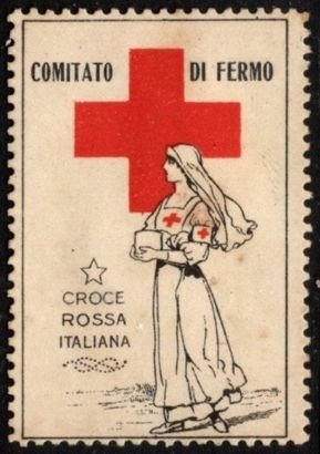 1914 Italy WW I Charity Poster Stamp Red Cross Regional Committee Fermo District