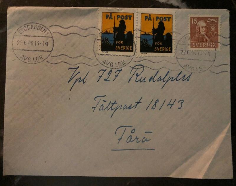1940 Stockholm Sweden Field post Label cover To Fara