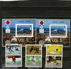 AJMAN 1971 WINTER OLYMPIC GAMES SAPPORO SET OF 6 STAMPS & 2 S/S PERF.& IMP. MNH 