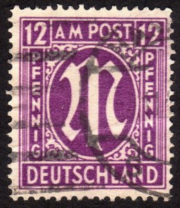 1945 Germany, American-British Occ. (Bizone) 12pfg, Used, Sc 3N8b, Mi 15aAz