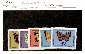 Germany - DDR, Postage Stamp, #683-687 Mint NH, 1964 Butterfly (AD)