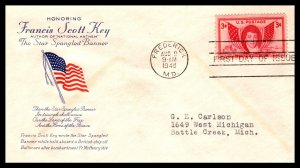 US 962 Francis Scott Key Grimsland Typed FDC