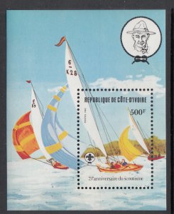 Ivory Coast 635 Boy Scouts Sailboat Souvenir Sheet MNH VF