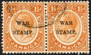 Jamaica SG71 1 1/2d Orange Small Dot in Overprint Used Pair