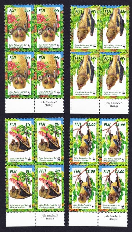 Fiji WWF Fijian Monkey-faced Bat 4 Blocks of 4 Bottom margins SG#986-989