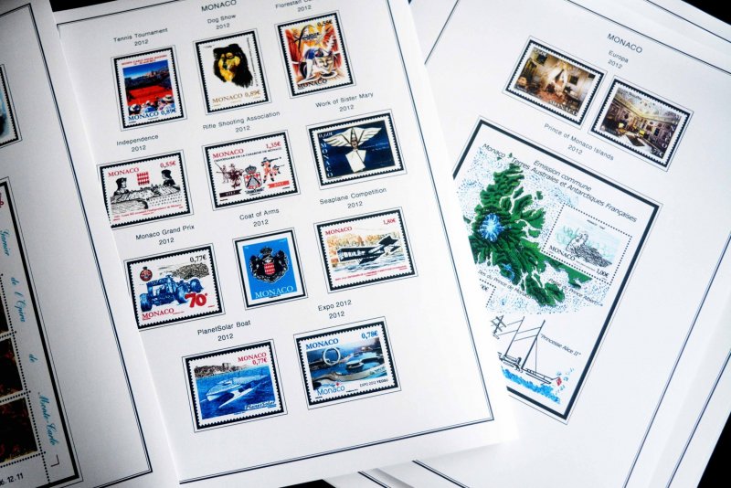 COLOR PRINTED MONACO 2011-2020 STAMP ALBUM PAGES (63 illustrated pages)