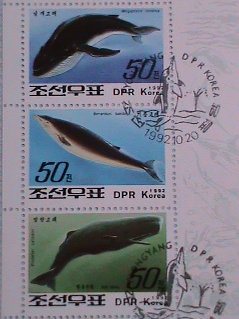 KOREA STAMP: 1992 SEA WALE MINI SHEET, CTO WITH FIRST DAY OF CANCEL