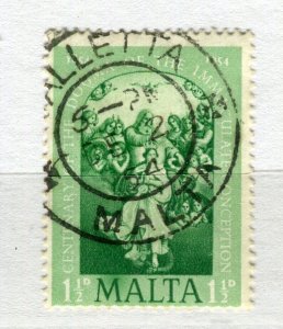 MALTA; 1954 early QEII pictorial issue fine used 1.5d. value fair POSTMARK