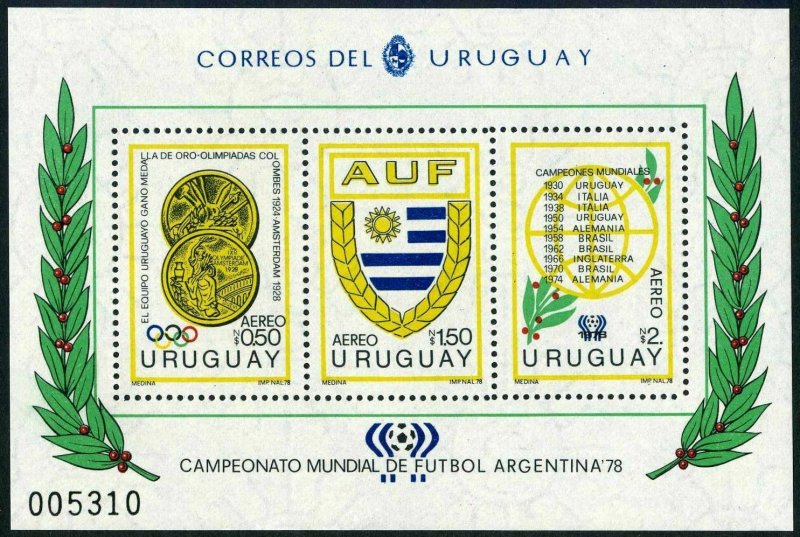 Uruguay C434 ac sheet,MNH.Michel 1499-1501 Bl.39.World Soccer Cup Argentina-1978