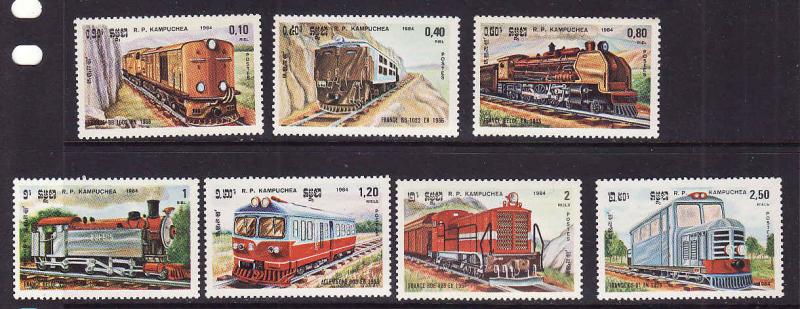 Cambodia-Sc#504-10-unused NH set-Trains-Locomotives-1984-#506 has a slight gum b