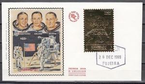 Fujeira, Mi cat. B 402 A. Apollo 11 Moon Flight, Gold Foil issue. First day cove