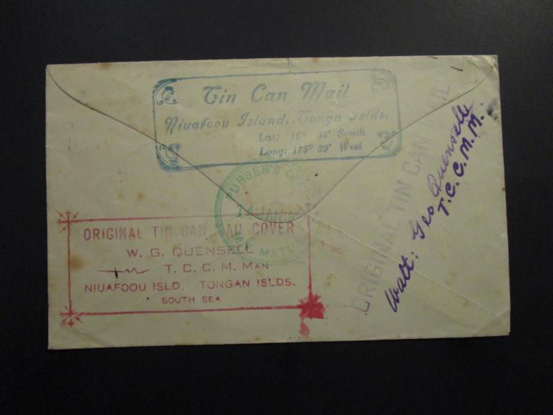 Tonga 1930s Tin Can Mail Cover to USA - Z5852