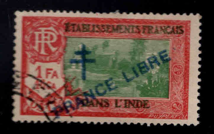 FRENCH INDIA  Scott 168 Used France Libre  overprint