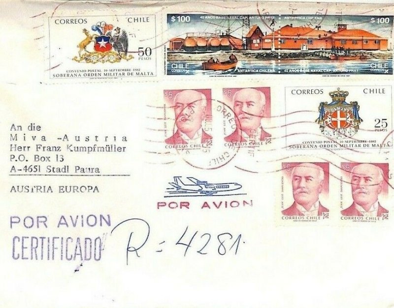 CHILE Air Mail Cover *Puerto Varas* MIVA MISSIONARY Austria 1991 {samwells}CA396