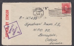 Australia Sc 194 used on 1944 CENSORED cover ADELAIDE-BARRIEFIELD
