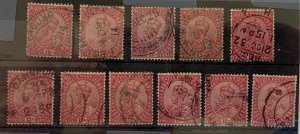 India 1911 KGV 12a postmark and shades collection.  Scott 92, SG 183/184