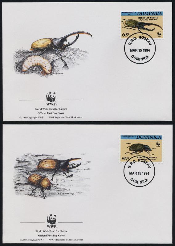 Dominica 1647-50 on FDC's - WWF, Insects, Beetles