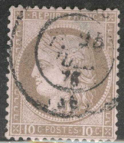 France Scott 60  2c Ceres 1872 thin, short perfs at top.