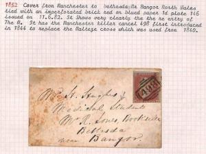 GB Wales SG.8 Cover To MEDICAL STUDENT *Bethesda* Bangor 1852 ex Manchester G9 