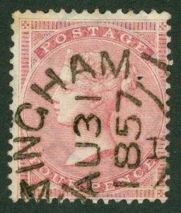 SG 66 4d rose-carmine. Very fine used with a Nottingham CDS, Aug 31st 1857...