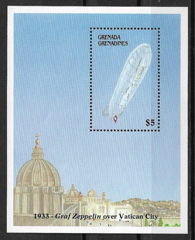 1988 Grenada Grenadines 984 Graf Zeppelin over Vatican MNH S/S