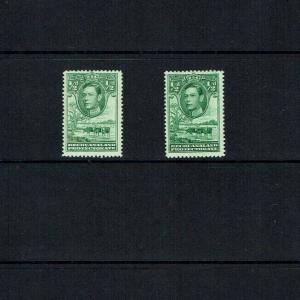 Bechuanaland: 1938/41,  0.5d green,  two listed shades, Mint.