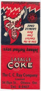 Canada Revenue 1/5¢ Excise Tax Matchbook LASALLE COKE Ottawa