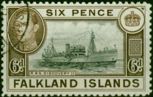 Falkland Islands 1938 6d Slate-Black & Deep Brown SG155 V.F.U