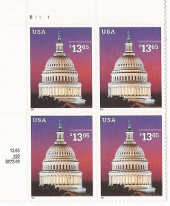 US Stamp 2002 $13.65 Capitol Dome Plate Block of 4 Stamps Scott #3648