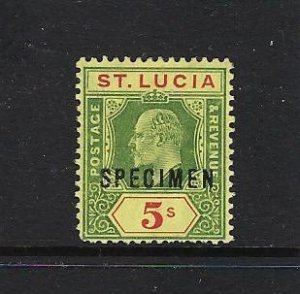 ST. LUCIA SCOTT #56 1902-03 EDWARD VII 5 SHILLING SPECIMEN- MINT XTRA LH