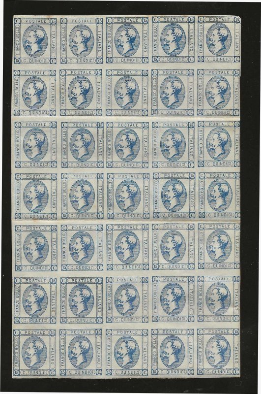 Italy Sc #23 15c blue imperf scarce block of 35 NG FVF