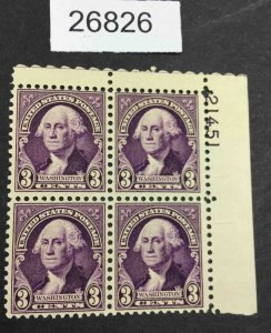 US STAMPS #720 MINT OG NH PLATE BLOCK  LOT #26826