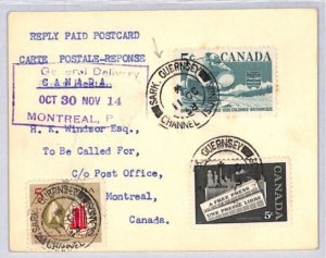 CANADA USED CHANNEL ISLANDS GUERNSEY Reply Paid Card SARK 1958 CDS Montreal RC74