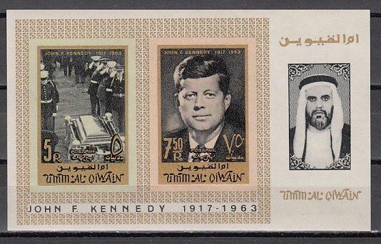 Umm Al Qiwain, Mi cat. 38-39, BL2 B. President John Kennedy, IMPERF s/sheet.