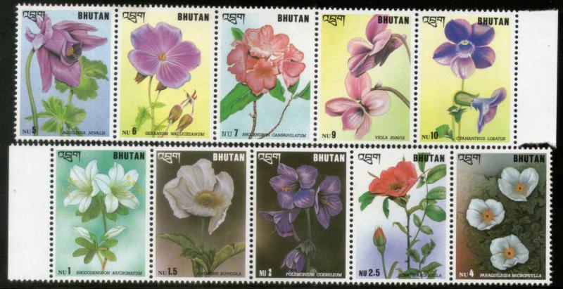 Bhutan 1993 Flowers Plant Flora Strip of 10 Sc 1095 MNH # 6271