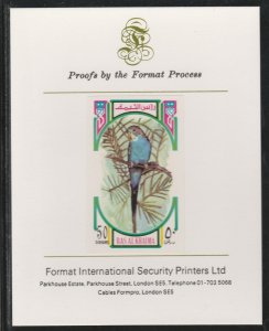 RAS AL KHAIMA 1972 BIRDS - BUDGERIGAR  imperf on FORMAT INTERNATIONAL PROOF CARD