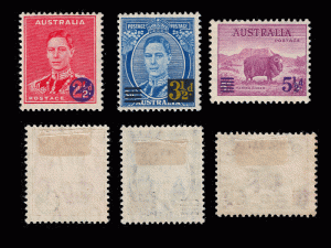 Australia 1941 KGVI revalue o'prints.  Sc 188-190 mh