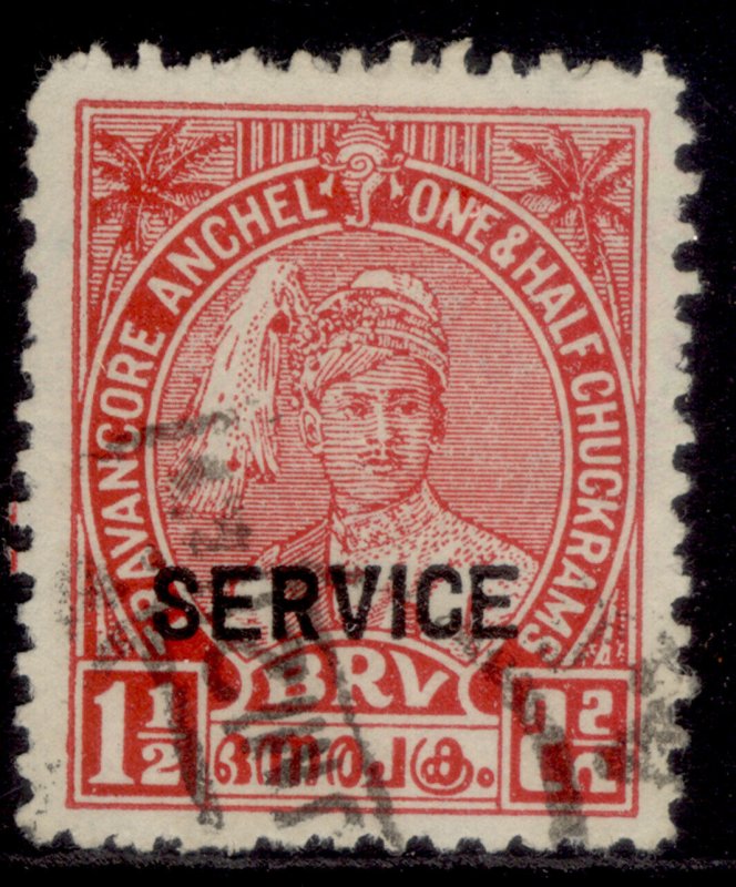 INDIAN STATES - Travancore GVI SG O88, 1½ch scarlet, FINE USED.