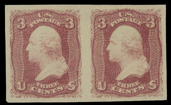 US SCOTT #66TC6a Horizontal Pair Imperf Proof On Stamp Paper VF-XF (DFP 7/7/20)