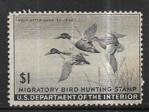 US #RW12 1945  $1 Federal Duck Stamp (U) black CV$25.00