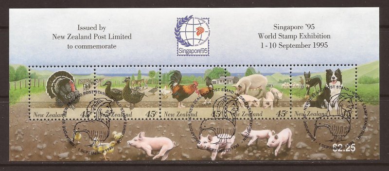 1995 New Zealand - Sc 1302b - used VF - Mini Sheet - Farm Animals