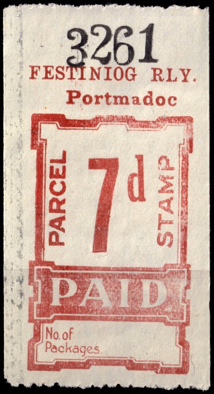 GB / Wales - FESTINIOG RAILWAY Parcel Stamp 7d (Portmadoc) - Mint