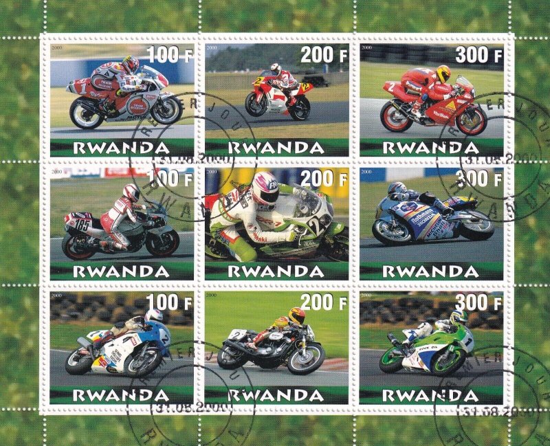 SA19i Rwanda 2000 Motorcycle Racing used Souvenir sheet cinderella