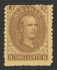 SARAWAK 1869 Brooke 3c brown on yellow (right pane pos.44).