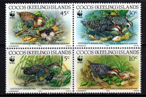 Cocos Islands 1992 Buff-banded Rail - WWF Complete Mint MNH Set Block SC 262