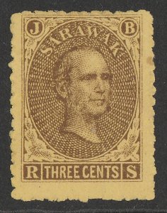 SARAWAK 1869 Brooke 3c brown on yellow, (left pane pos.65). 