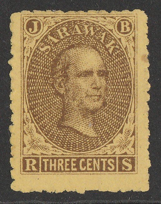 SARAWAK 1869 Brooke 3c brown on yellow, (left pane pos.65). 